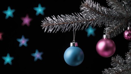 Festive Christmas Tree with Colorful Ornaments and Starry Background.