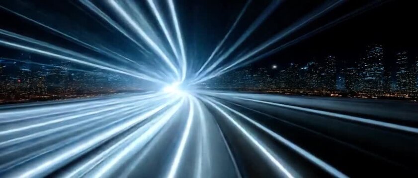 City Lights at Speed: A dynamic shot capturing the essence of rapid transit through an urban landscape at night, light streaks create a visually stunning effect and evoke the sense of speed.