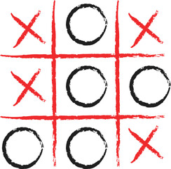 Hand drawn tic tac toe game board with x and o marks showing a close match result