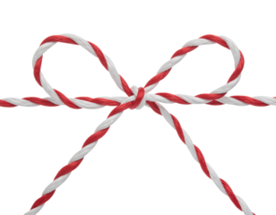 Red and white twisted ribbon bow isolated on transparent background isolated on transparent background