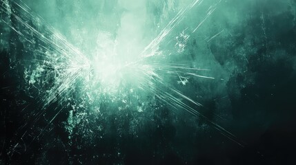 Abstract background showing a bright energy burst or cracked texture with radiating lines, creating a dynamic and technological visual effect in deep teal and green tones