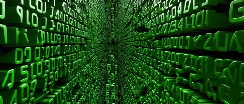 Digital Matrix: A captivating perspective showcases streams of digital data cascading into an infinite dimension, radiating a dynamic network of technology.