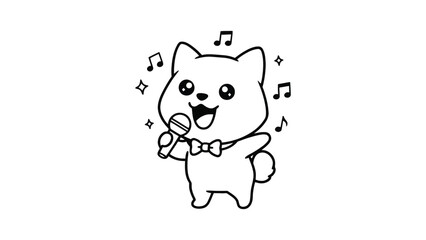 Fototapeta premium Cute cartoon dog enthusiastically singing into microphone