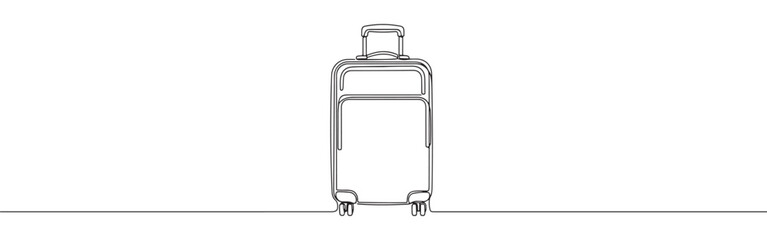 Continuous one line drawing of a suitcase. Vector illustration of travel luggage bag with wheels isolated on white background. Minimalist vacation concept