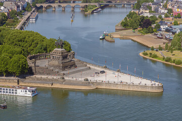 Close up of the confluence of the Rhine and the Mosel, seen from the east bank of the Rhine
