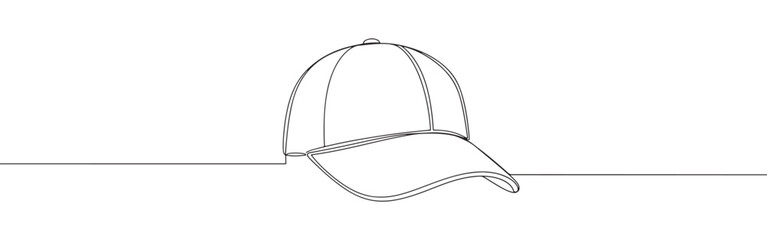 Continuous one line drawing of a baseball cap. Vector illustration of sport hat headwear isolated on white background. Minimalist fashion concept