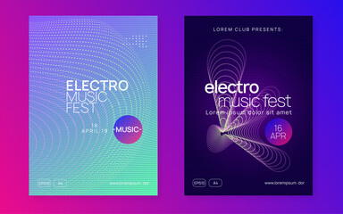 Dance Poster. Night Club Concert Element. Soundwave Disco Illustration. Dj Event. Pink Music Banner. Trance Cover. Blue Fest Flyer. Green Dance Poster