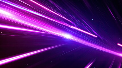 Abstract purple and magenta speed lines creating a dynamic data stream or futuristic energy flow, illuminating a dark background with vibrant light trails and small bright particles