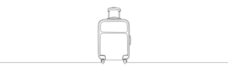 Continuous one line drawing of a suitcase. Vector illustration of travel luggage bag with wheels isolated on white background. Minimalist vacation concept