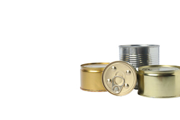 Humanitarian aid. Various food items for donation isolated on white background
