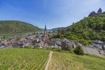 The Rhine valley with Bacharach and its vineyards, a small town with many touristic attractions
