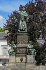 Close up of the Luther monument in Worms. The text on the monument says Here I stand, I can do no other God help me Amen