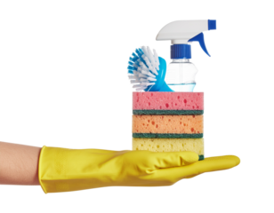 Cleaning supplies handheld, isolated on transparent background isolated on transparent background