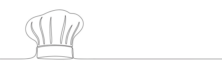 Continuous one line drawing of a chef hat. Vector illustration of a cook's uniform toque isolated on white background. Minimalist kitchen concept © drawing lines