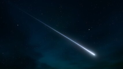 Fireball trail in the sky. Meteor flash at night against a background of stars. Bright shooting star isolated. © Nazarii