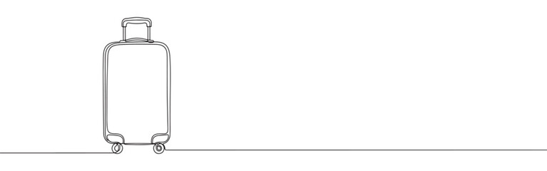 Continuous one line drawing of a suitcase. Vector illustration of travel luggage bag with wheels isolated on white background. Minimalist vacation concept