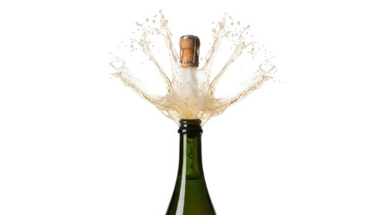 Isolated sparkling wine bottle exploding with splash, celebrating a momentous occasion