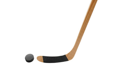 Isolated hockey stick and puck on a blank surface showing hockey gear without a backdrop for product photos