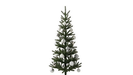 Isolated Christmas tree with silver ornaments decor for indoor holiday celebration, studio