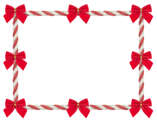 Candy cane frame with red bows isolated on transparent background isolated on transparent background