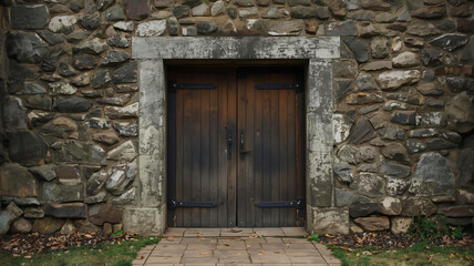 石壁に古い木製の扉
