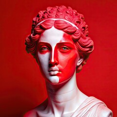 Venus De Milo Marble Statue Featuring Innovative Smoky Eyes Makeup, Set Against a Vibrant Backdrop