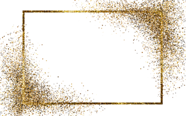 Gold Glitter Rectangular Frame With Scattered Particles isolated on a transparent background