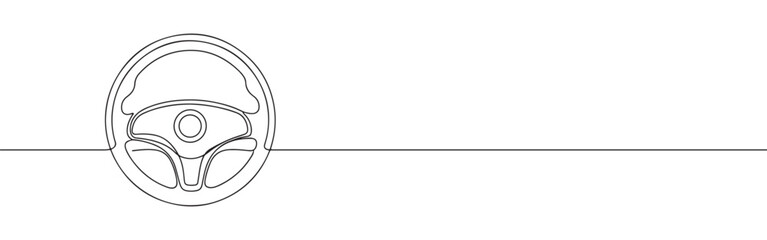 Continuous one line drawing of a steering wheel. Vector illustration of a car driving control part isolated on white background. Minimalist automotive concept
