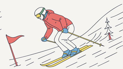 Skier in action on snowy slope with flags