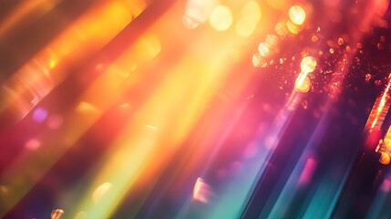 Abstract background displaying colorful light streaks across a gradient spectrum, creating a vibrant, dynamic bokeh effect with soft focus and illumination