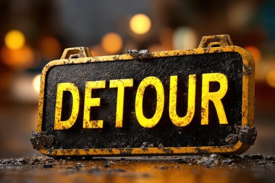Close up view of a Detour traffic sign on a road