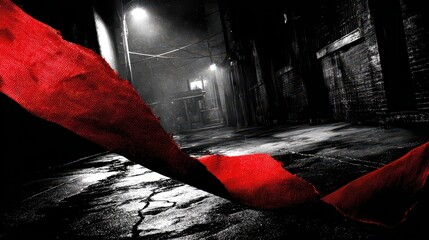 Abstract Point Cloud Cityscape With Red Geometric Forms Under Streetlights At Night