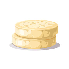 Two thick, pale yellow banana slices rest in a slightly offset stack, showcasing their crinkled inner texture and smooth, glossy sides in a clean, stylized vector design