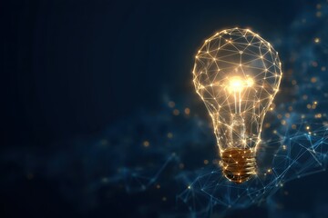 Innovative polygon light bulb design representing blockchain technology concepts illuminated in a dark background with digital connections