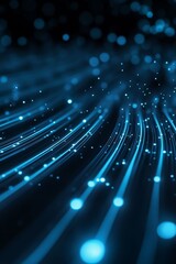 Abstract Digital Background With Glowing Lines and Particles in Blue Tones