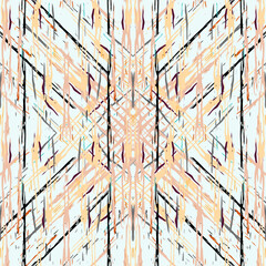 Spots, Ikat. Tie Dye, Batik. Seamless Pattern. Geometric Surface. Hand Drawn Painted. Gray Yellow Folk Old Folklore Textile. Geometry Woven Tie dye Pattern