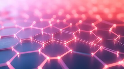Abstract technological background showing interconnected glowing lines forming a complex hexagonal grid structure, representing data flow, digital networking, or scientific concepts