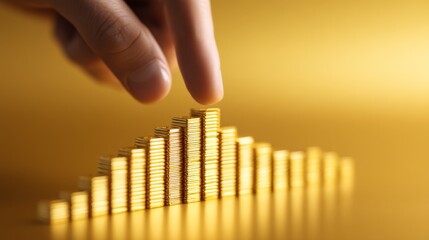 Person&rsquo;s hand, increasing, investment, market, Elevating Gold Prices - Hand Pushing Virtual Slider on Golden Gradient Background
