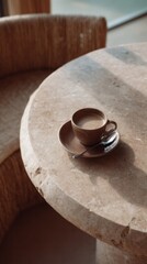 Sunlit espresso cup whispers of tranquil siestas and vintage European cafe culture, perfect for International Coffee Day celebrations