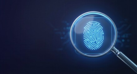 Magnifying Glass Revealing Digital Fingerprint on Dark Background.