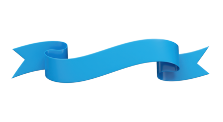 Vibrant cerulean blue banner ribbon with dynamic wavy shape, elegant curves, sharp notched ends, 3D cast shadows, isolated on a transparent background with copy space. Concept of announcement and
