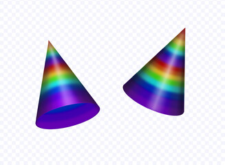 Abstract rainbow cone with metallic shine isolated on transparent background. Vector illustration.