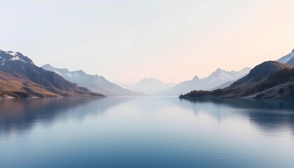 A Peaceful Lake Reflecting High Mountains at Dawn or Dusk for a Serene Nature Background