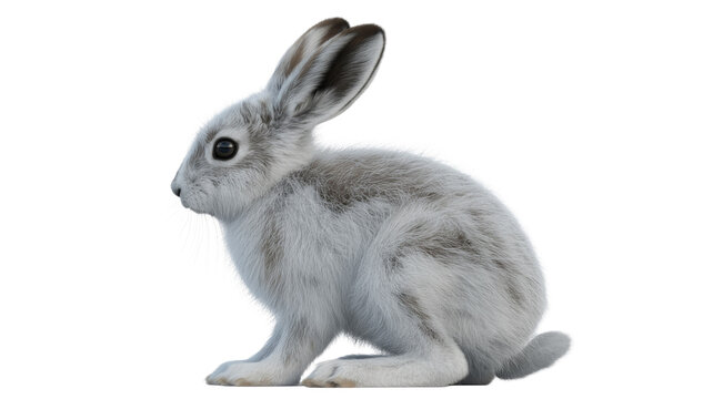 Cute White Arctic Hare on Transparent Background