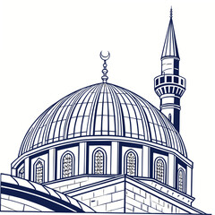 Turkish style mosque dome and minaret with blue accents ©  AMINA 1122