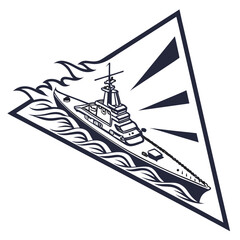 Navy warship creating triangular wake in dark blue ©  AMINA 1122