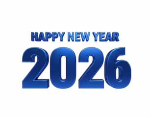 Happy New Year 2026 Celebration Blue Typography