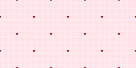 Seamless pattern with romantic tiny hearts on a checkered pink background. Perfect for Valentine cards, cute stationery, wrapping and feminine decorative design