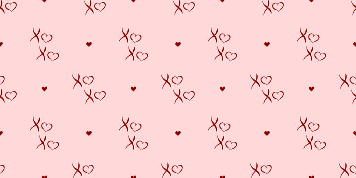 Seamless xoxo and heart pattern with whimsical elements for Valentine backgrounds, romantic print design, wedding graphics, textile and fabric projects
