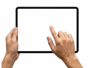 Hands Holding Tablet Touchscreen Blank Screen Isolated